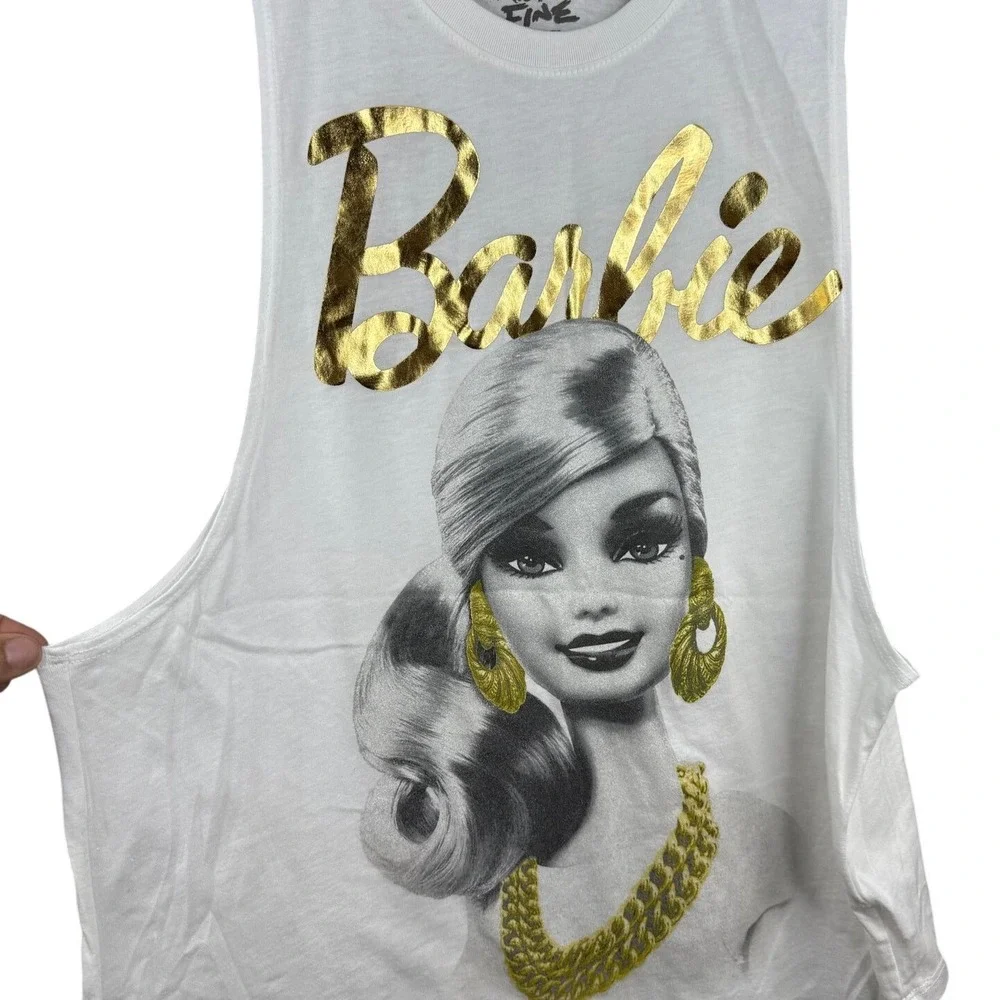 Barbie tank cutoff gold white sz large chain fashion y2k vintage‎ pop retro